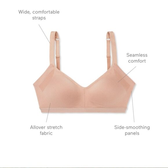 NWT Warners SZ S Beige Blissful Benefits Underarm-Smoothing Stretch Wireless Bra - Picture 5 of 8
